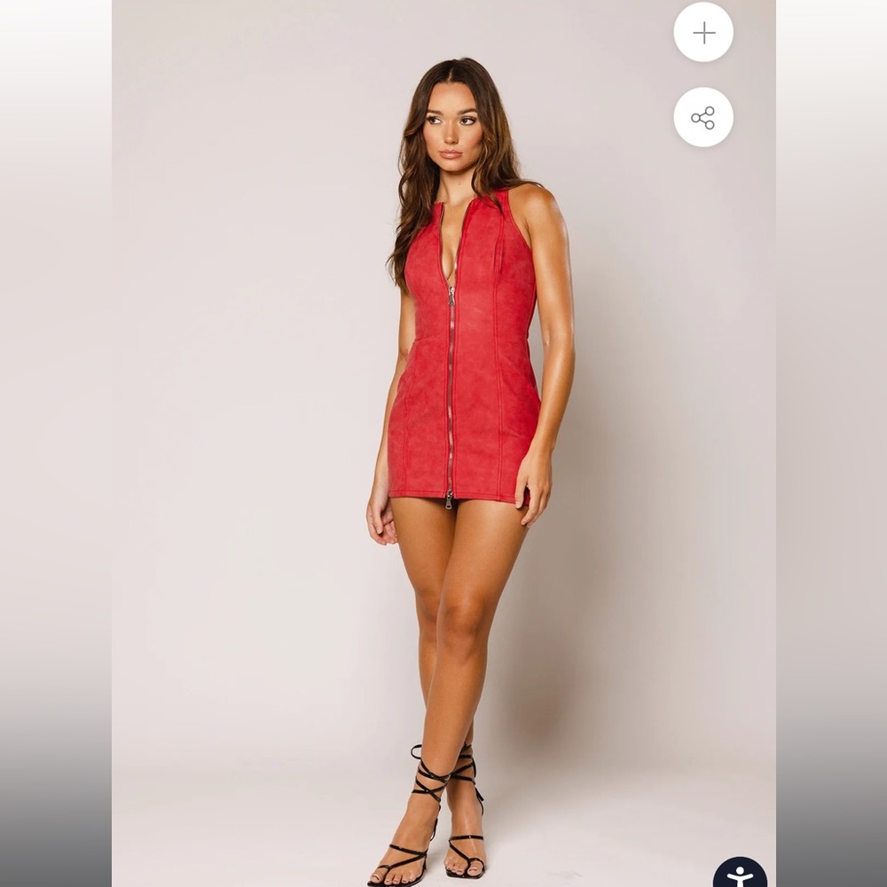 revice denim red mini dress